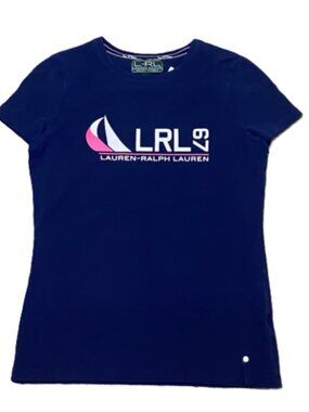 Lauren Ralph Lauren Women's Logo Active Graphic Cotton Tee Shirt Navy Size M